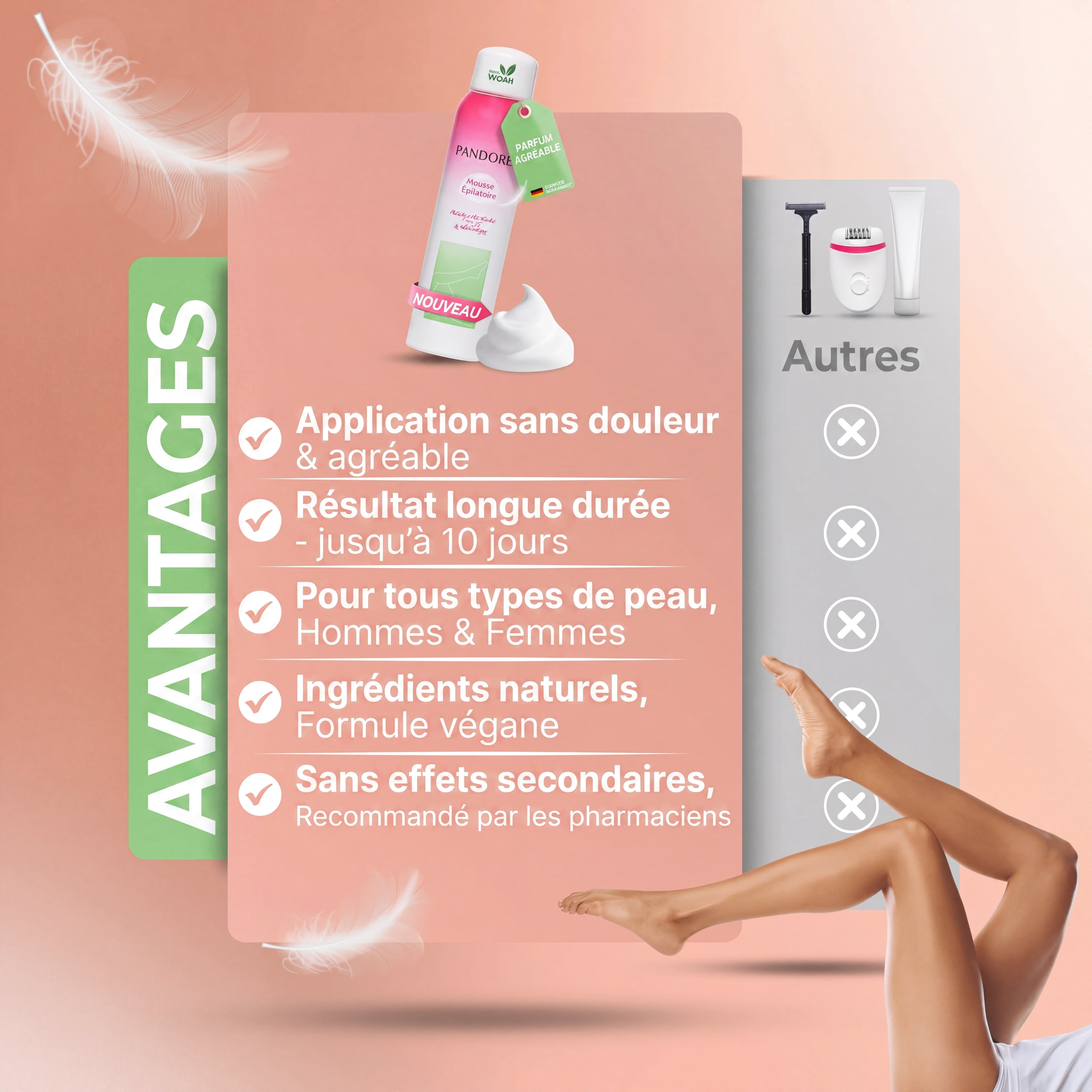 Mousse dépilatoire pour peaux sensibles